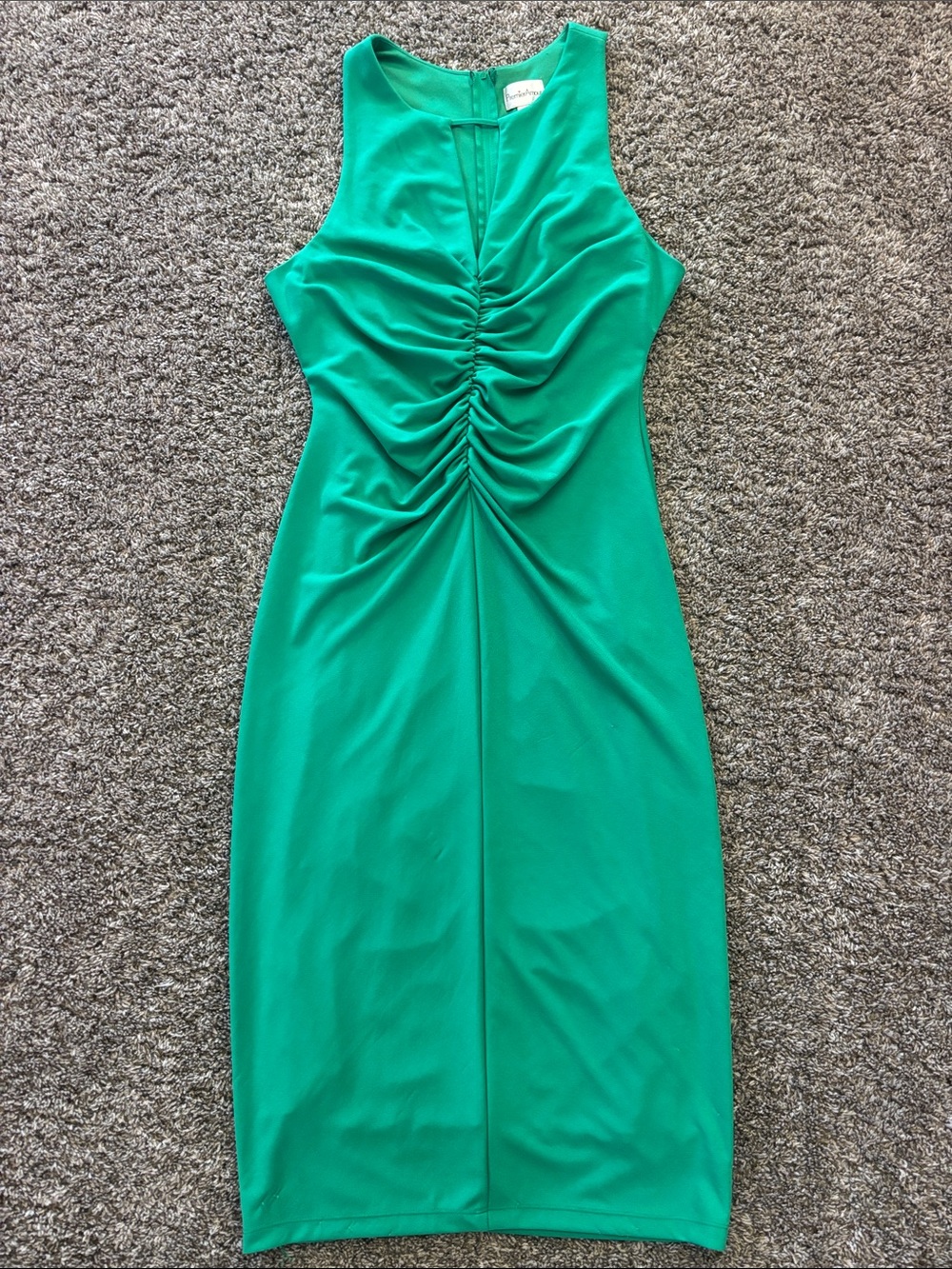 Sleeveless Emerald Ruched Midi Dress - Women's